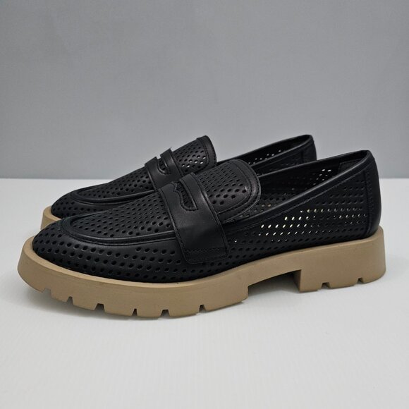 NEW Dolce Vita Malila Penny Loafer Womens 10 Black Leather Chunky Lug Sole - Picture 1 of 14
